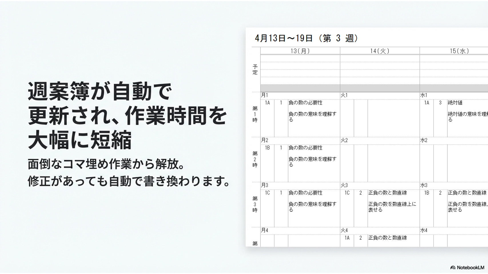 週案簿の自動作成イメージ